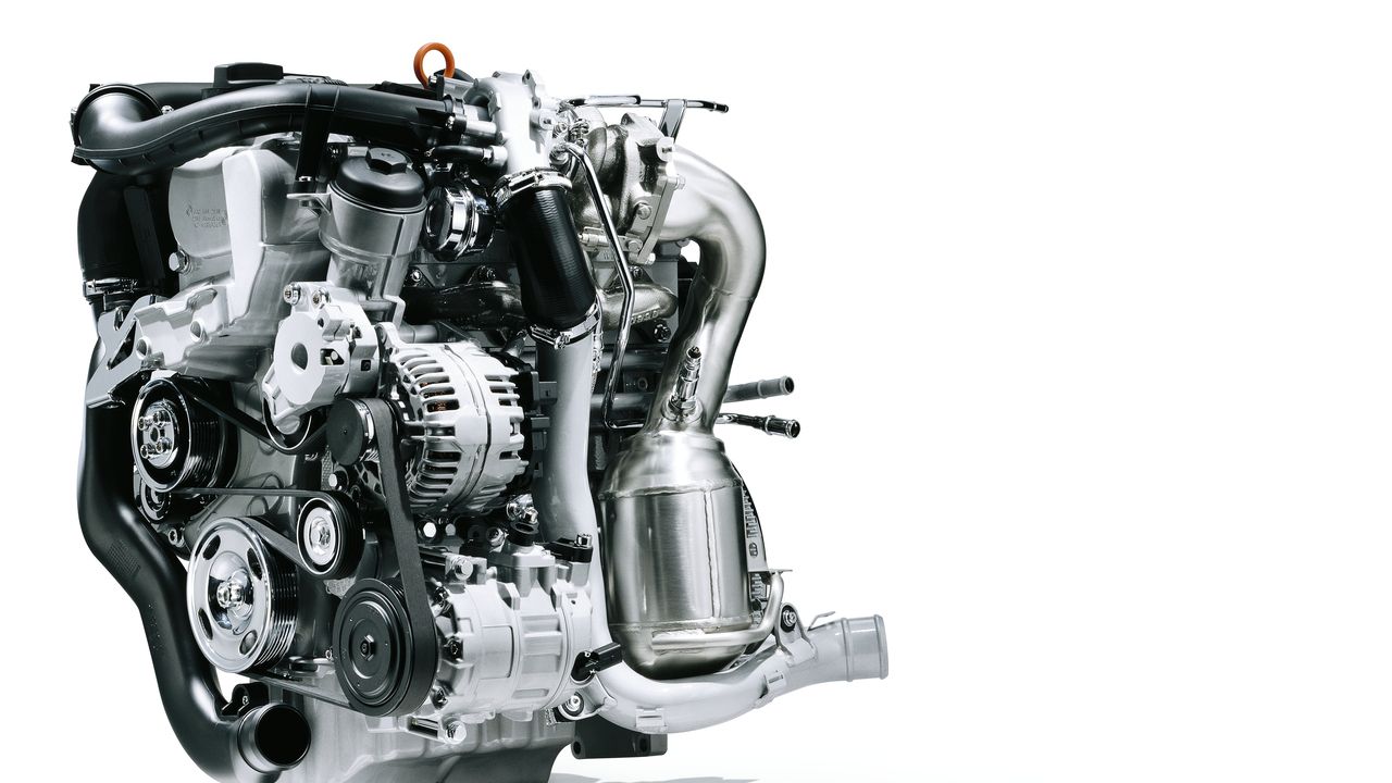 Volkswagen Engine Technology | Challenges An etched image of a Volkswagen TSI engine block.