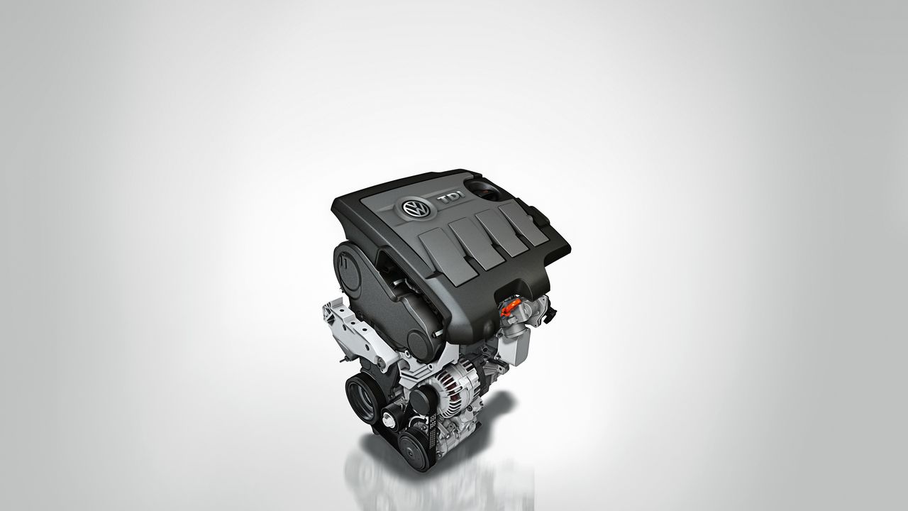 What do we mean by TDI? A top view etched out image of a Volkswagen TDI engine.