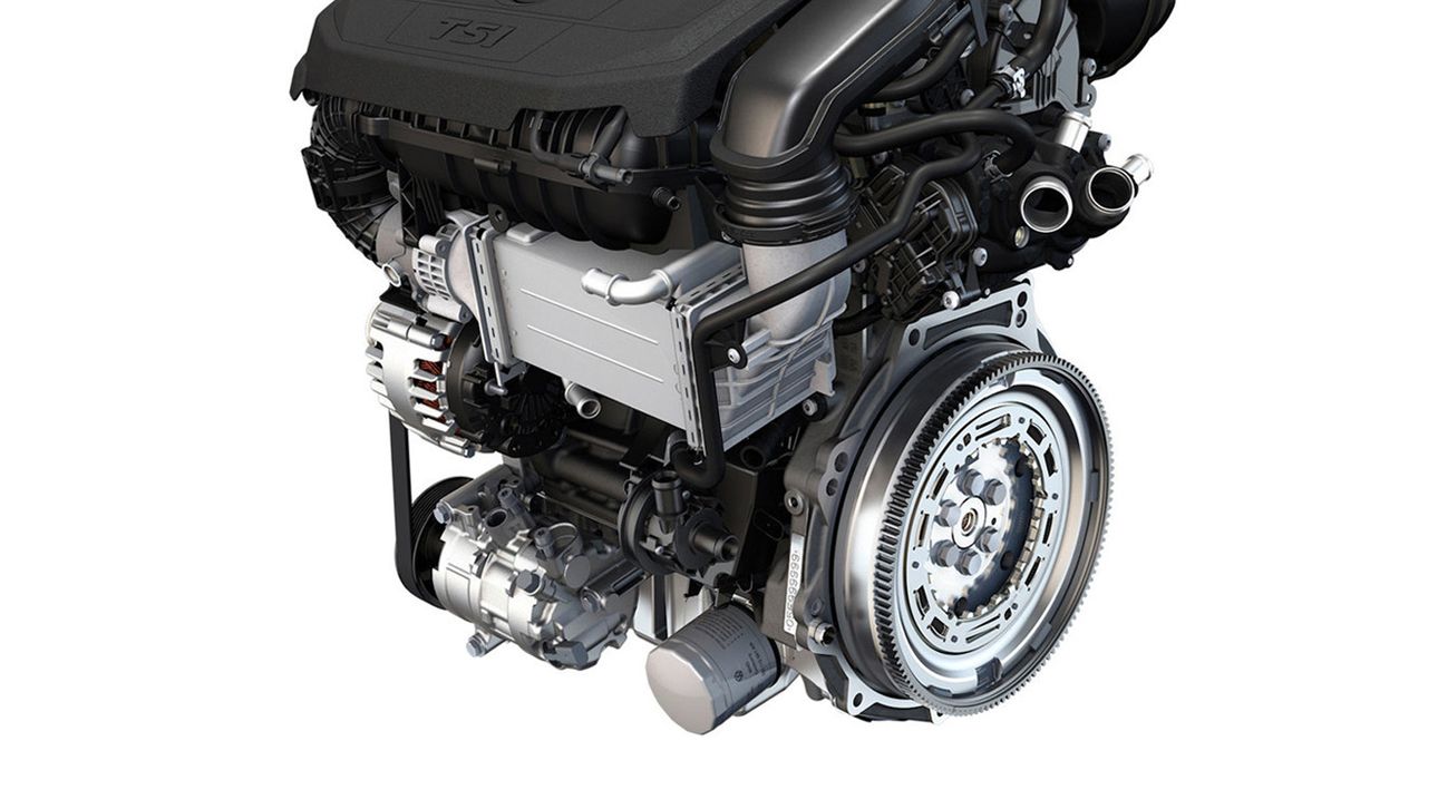 Volkswagen TSI Engine Technology An etched out image of a Volkswagen TSI engine block.