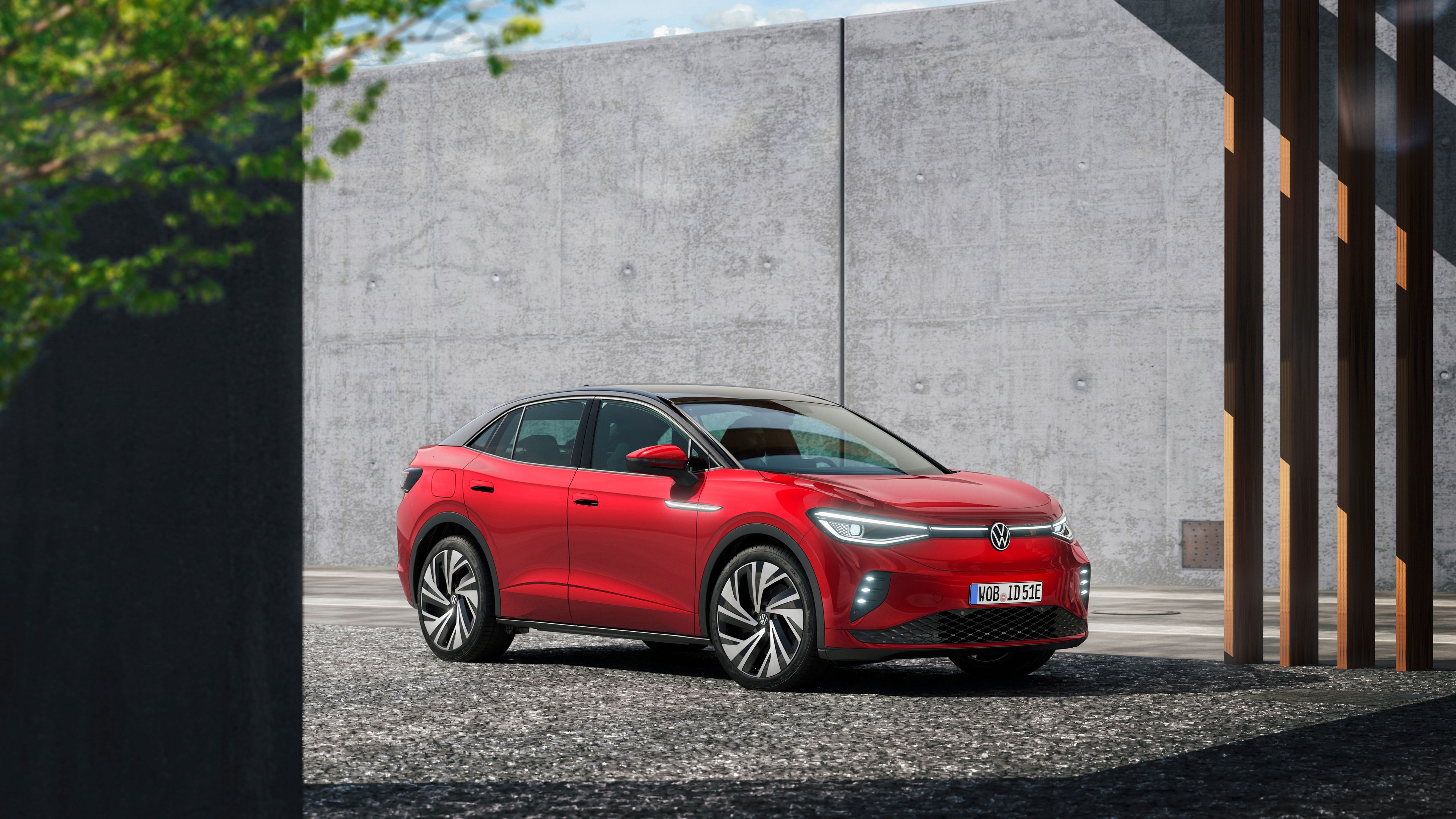 The ID.5 GTX A red Volkswagen ID.5 GTX parked in a modern looking building