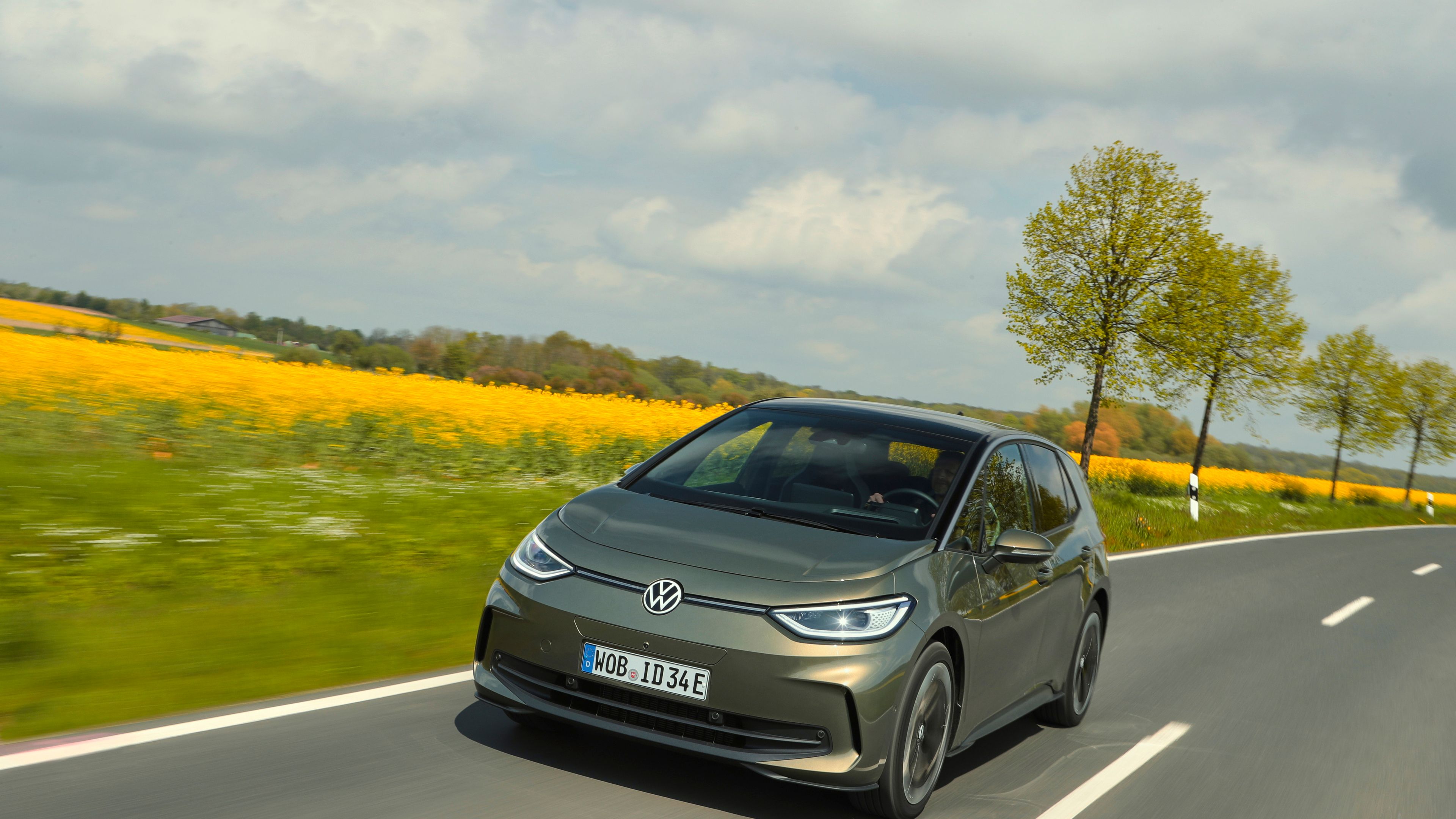 Register your interest ID family A metallic olive ID.3 cruising on the road